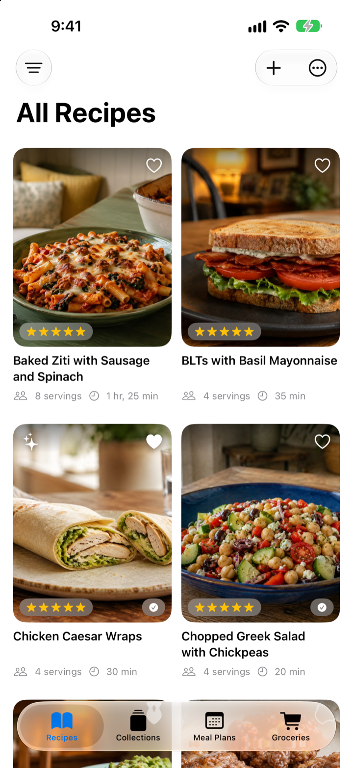 Mealbench recipe library on iPhone