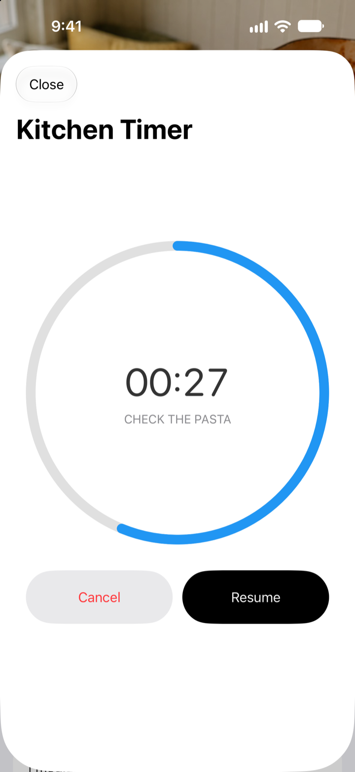 Mealbench cooking timer running on iPhone